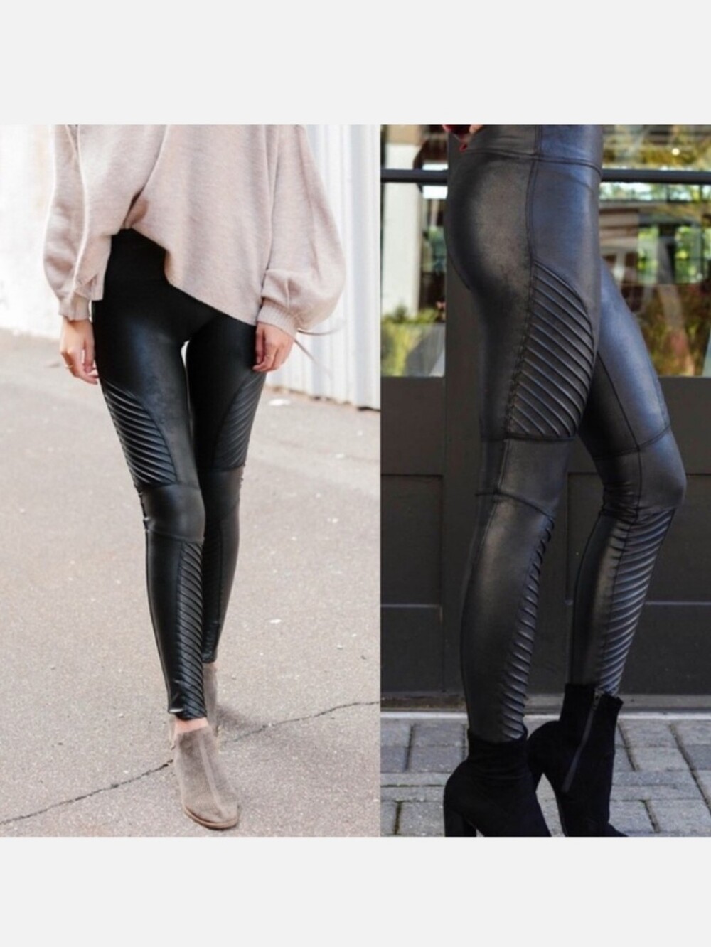 SPANX Faux Leather Moto Leggings Black Size Medium